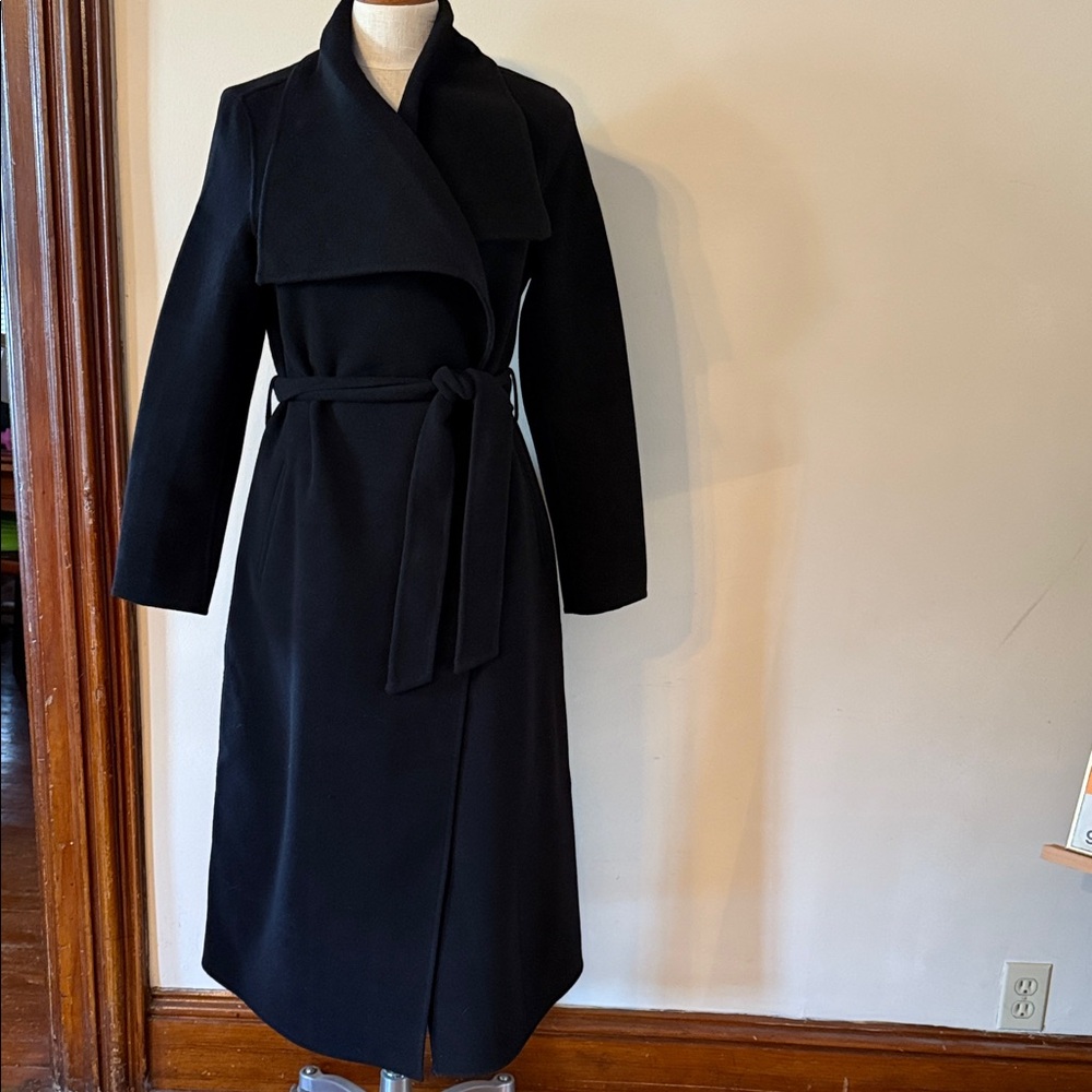 NWT Double-Faced Merino Wool Draped Collar Wrap Coat